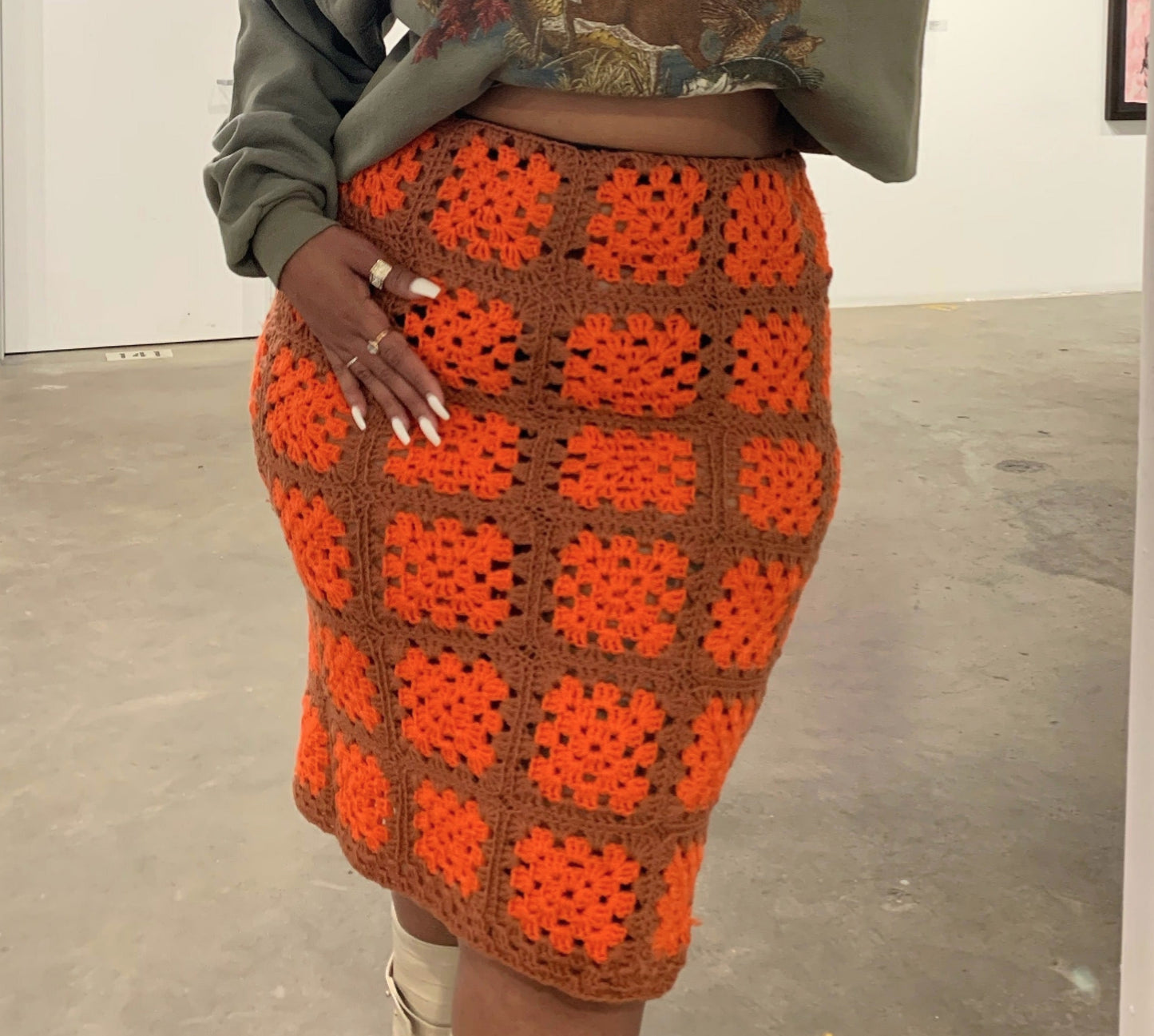 Pretty Knit Skirt| Orange Brown| sz XL-2X